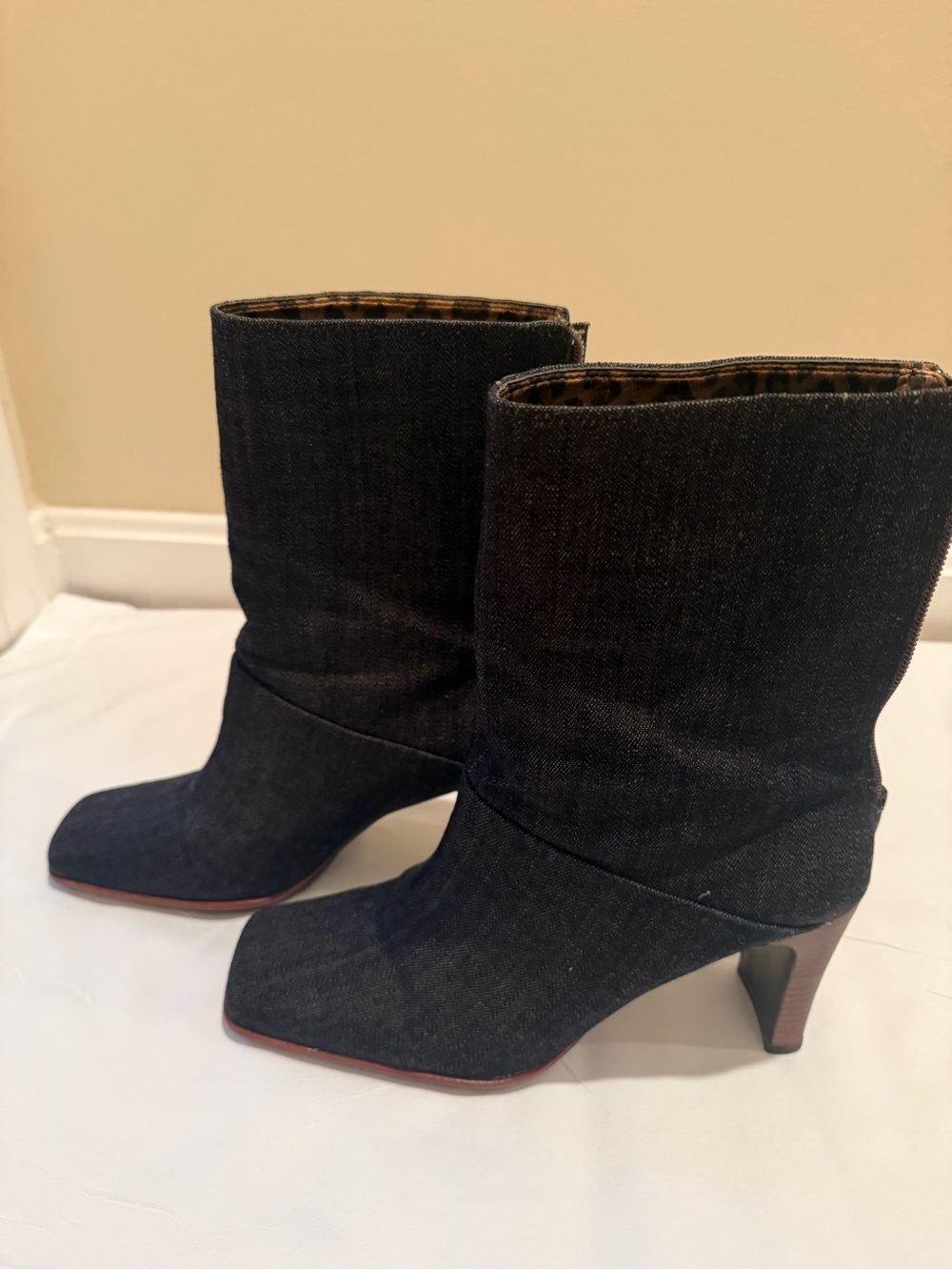 Vintage Amanda Smith Dark Blue Denim Mid-Calf Heeled Boots - Picture 2 of 8